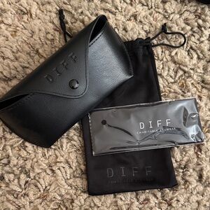 DIFF Black Sunglasses Case, Drawstring Bag, & Cleaning Cloth Set